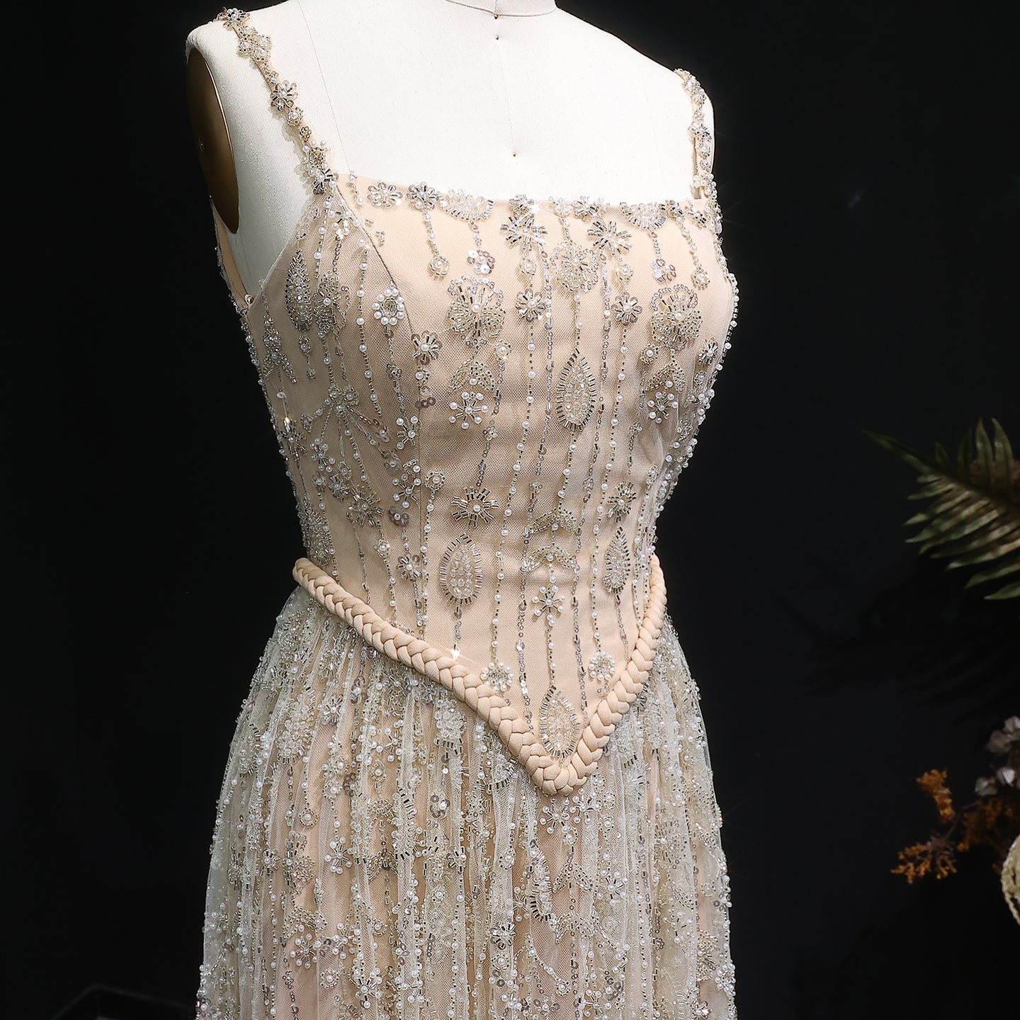 Luxury Sage Green Spaghetti A-Line Evening Dress SS693