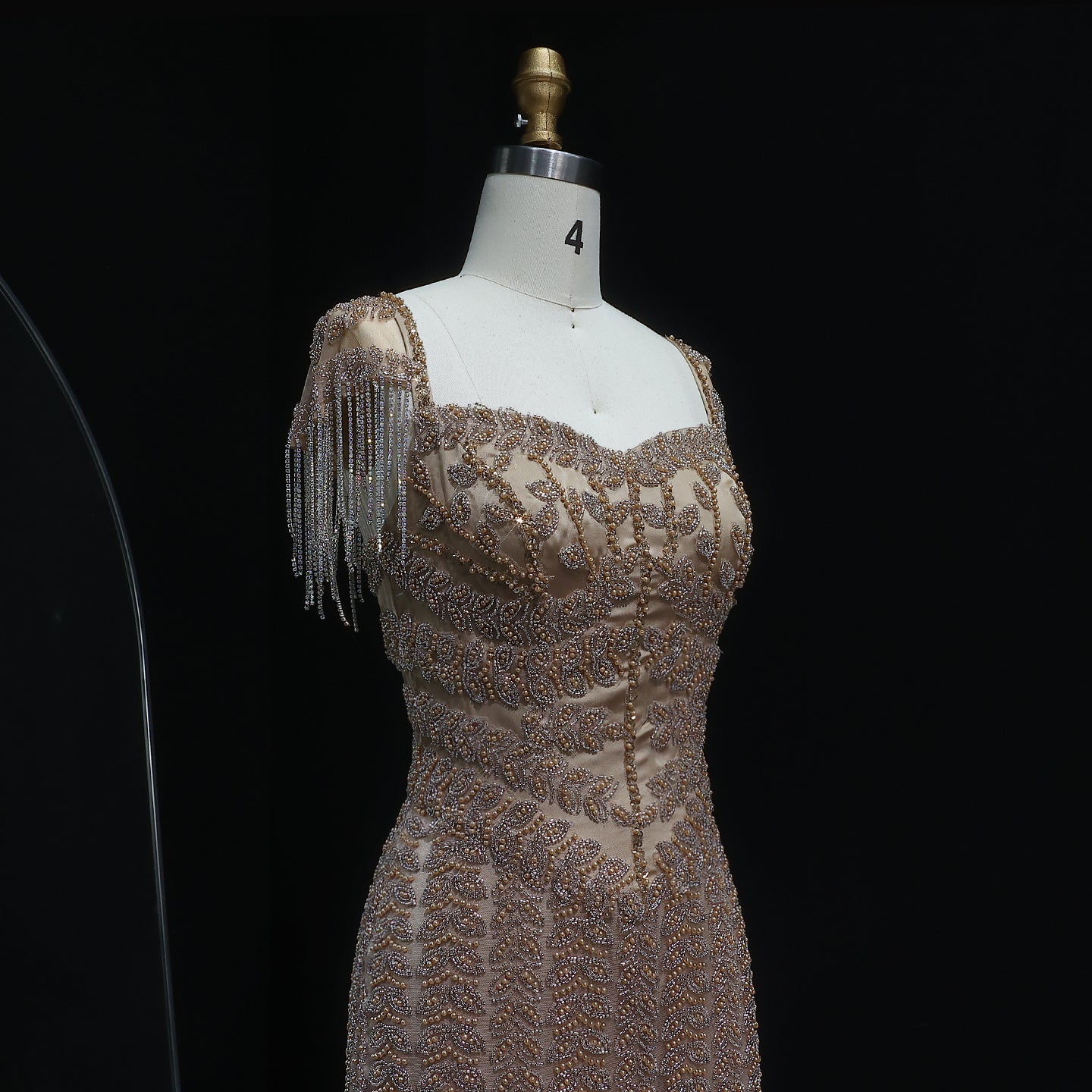 Luxury Tassel Cream Straight Evening Dress SS712