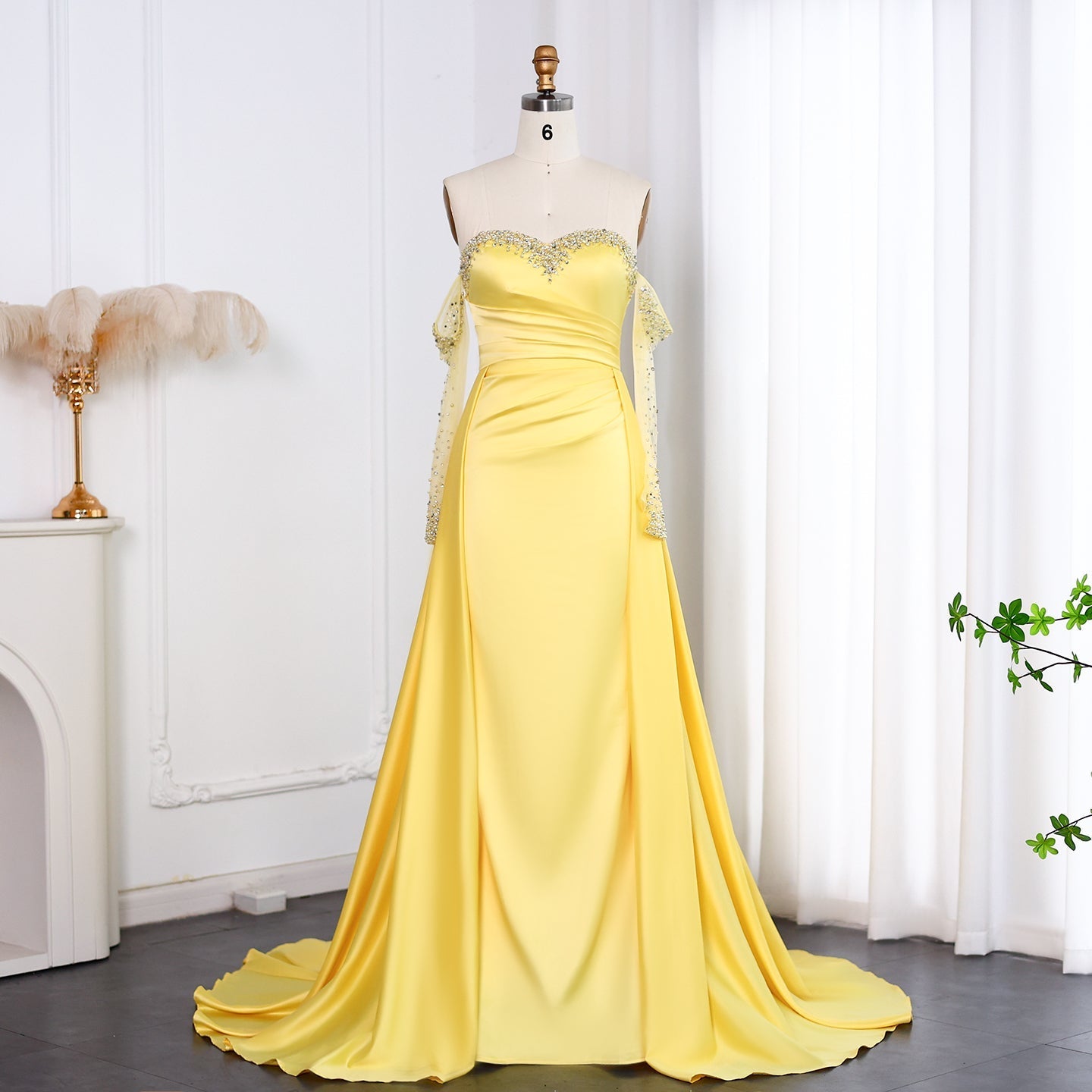 Elegant Sweetheart Yellow Evening Dress with Gloves SS586  Yellow / US 20