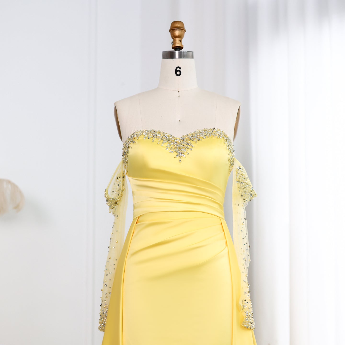 Elegant Sweetheart Yellow Evening Dress with Gloves SS586