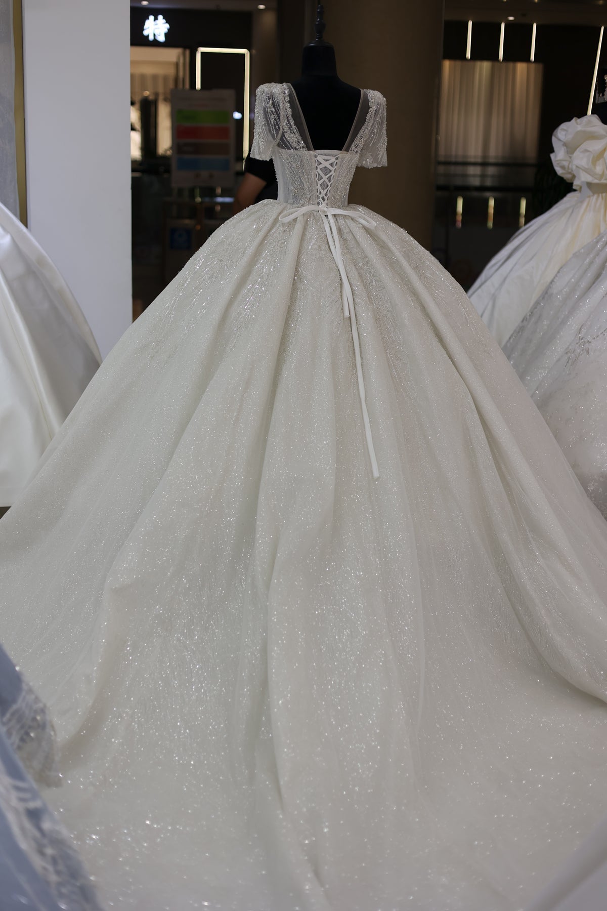 Luxury Beaded Short Sleeves Ball Gown Wedding Dress RS021