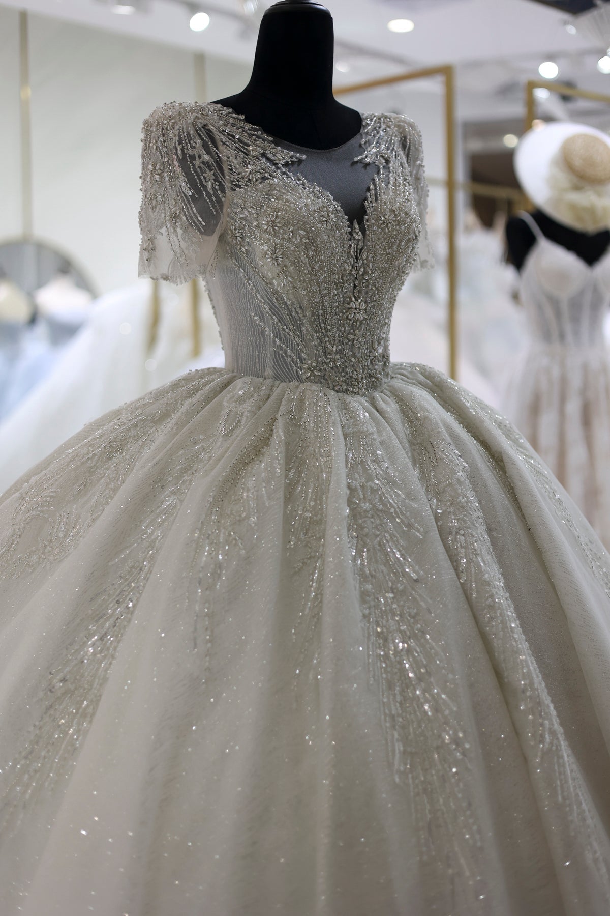 Luxury Beaded Short Sleeves Ball Gown Wedding Dress RS021