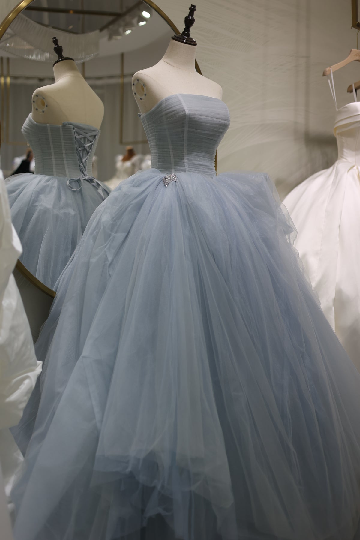 Elegant Strapless Blue Puffy Wedding Dress RS022