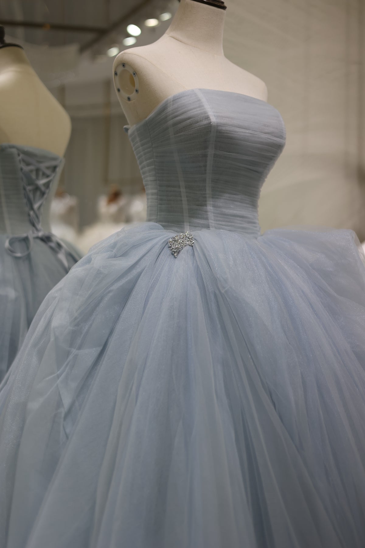 Elegant Strapless Blue Puffy Wedding Dress RS022