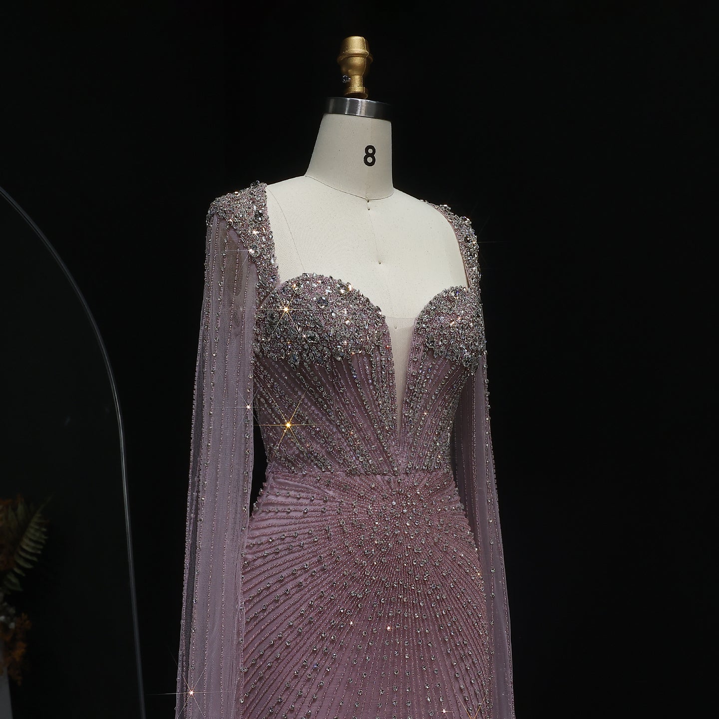 Sparkly Crystal Pink Evening Dress with Cape SS194