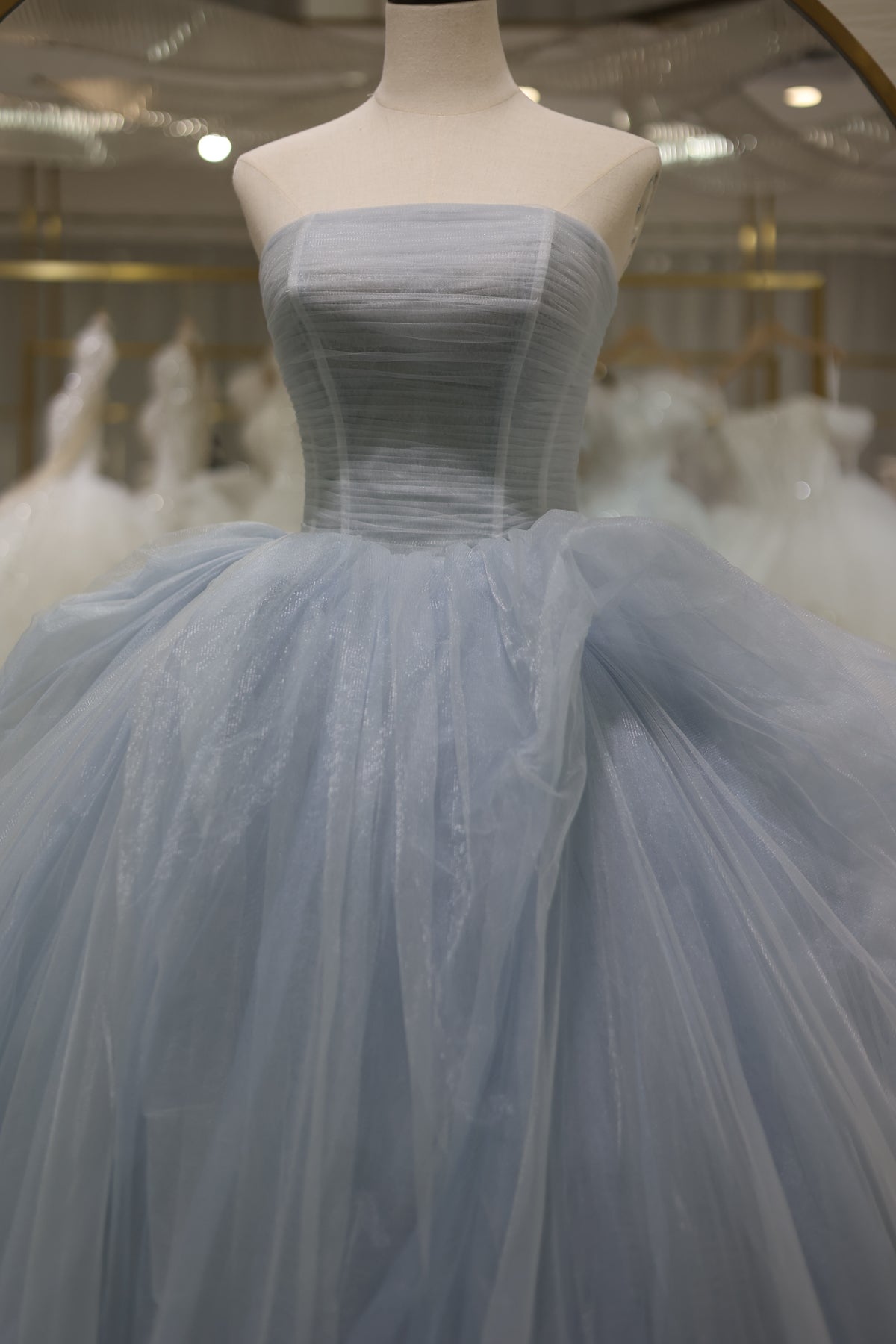 Elegant Strapless Blue Puffy Wedding Dress RS022