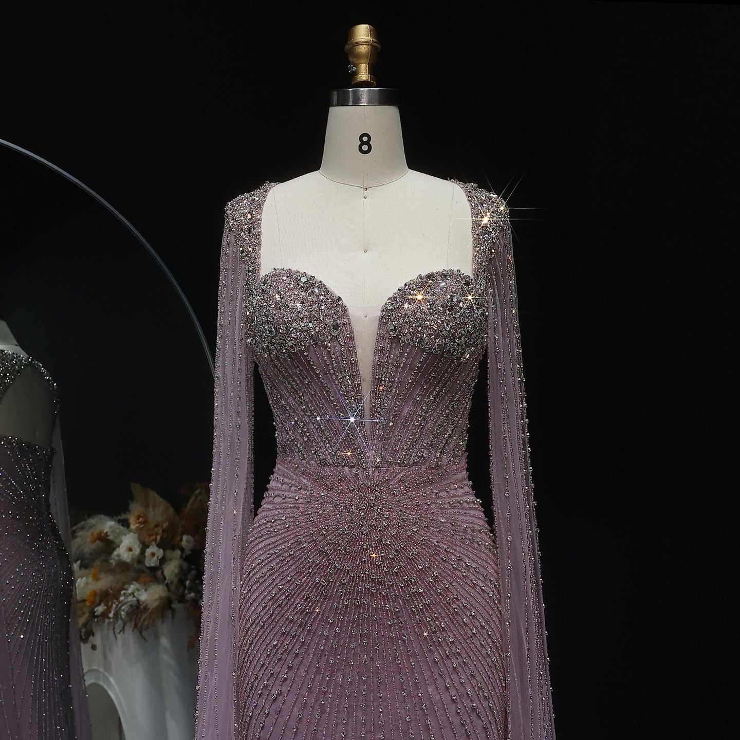 Sparkly Crystal Pink Evening Dress with Cape SS194