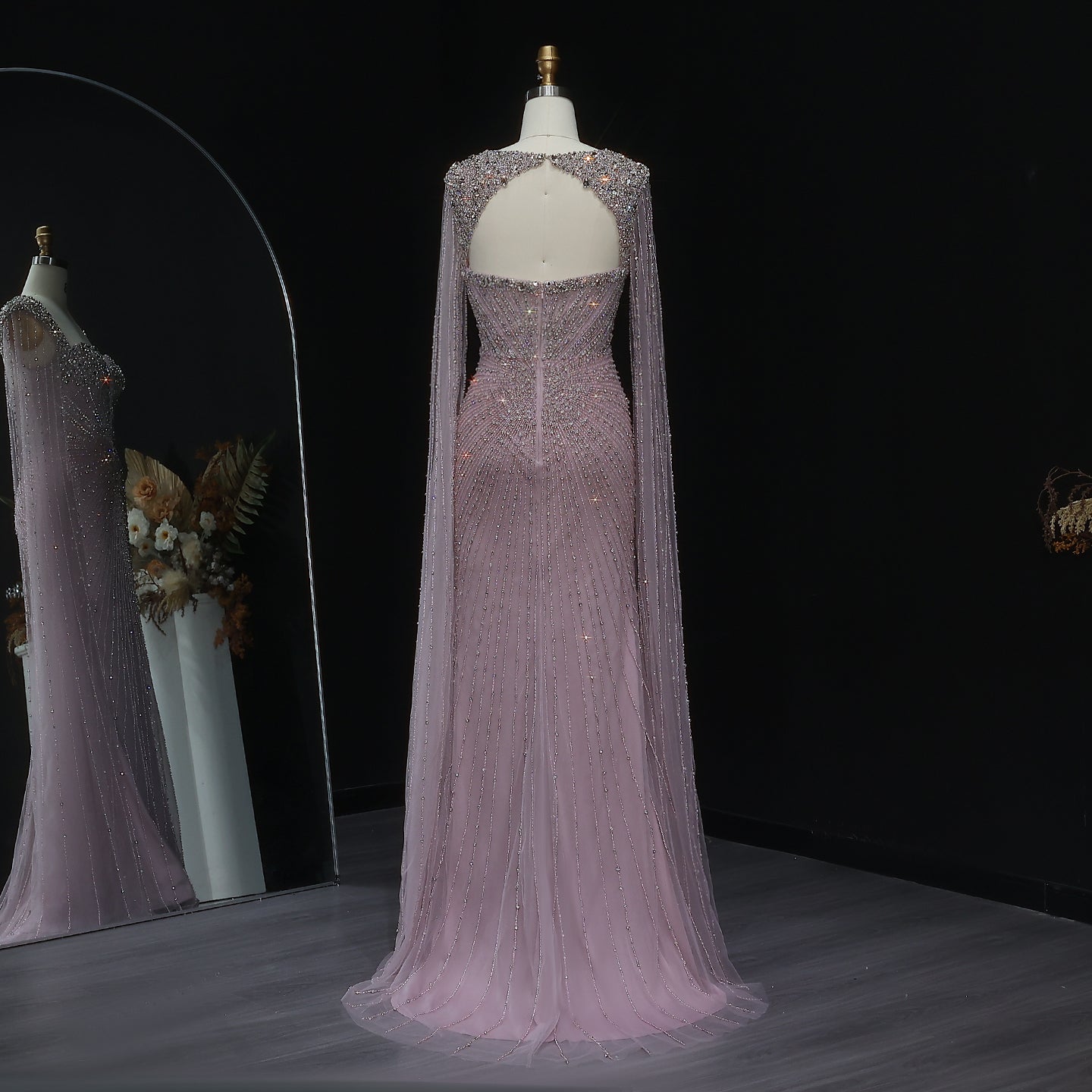 Sparkly Crystal Pink Evening Dress with Cape SS194