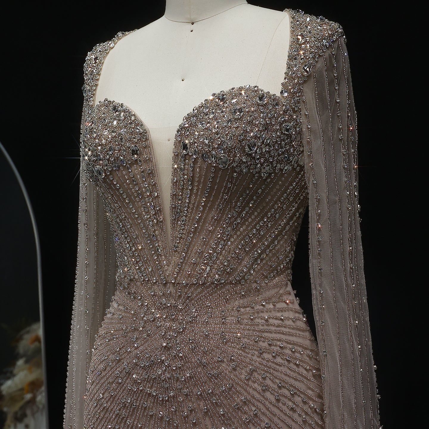 Sparkly Crystal Pink Evening Dress with Cape SS194