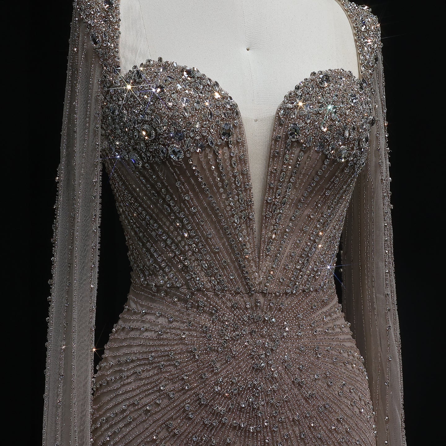 Sparkly Crystal Pink Evening Dress with Cape SS194