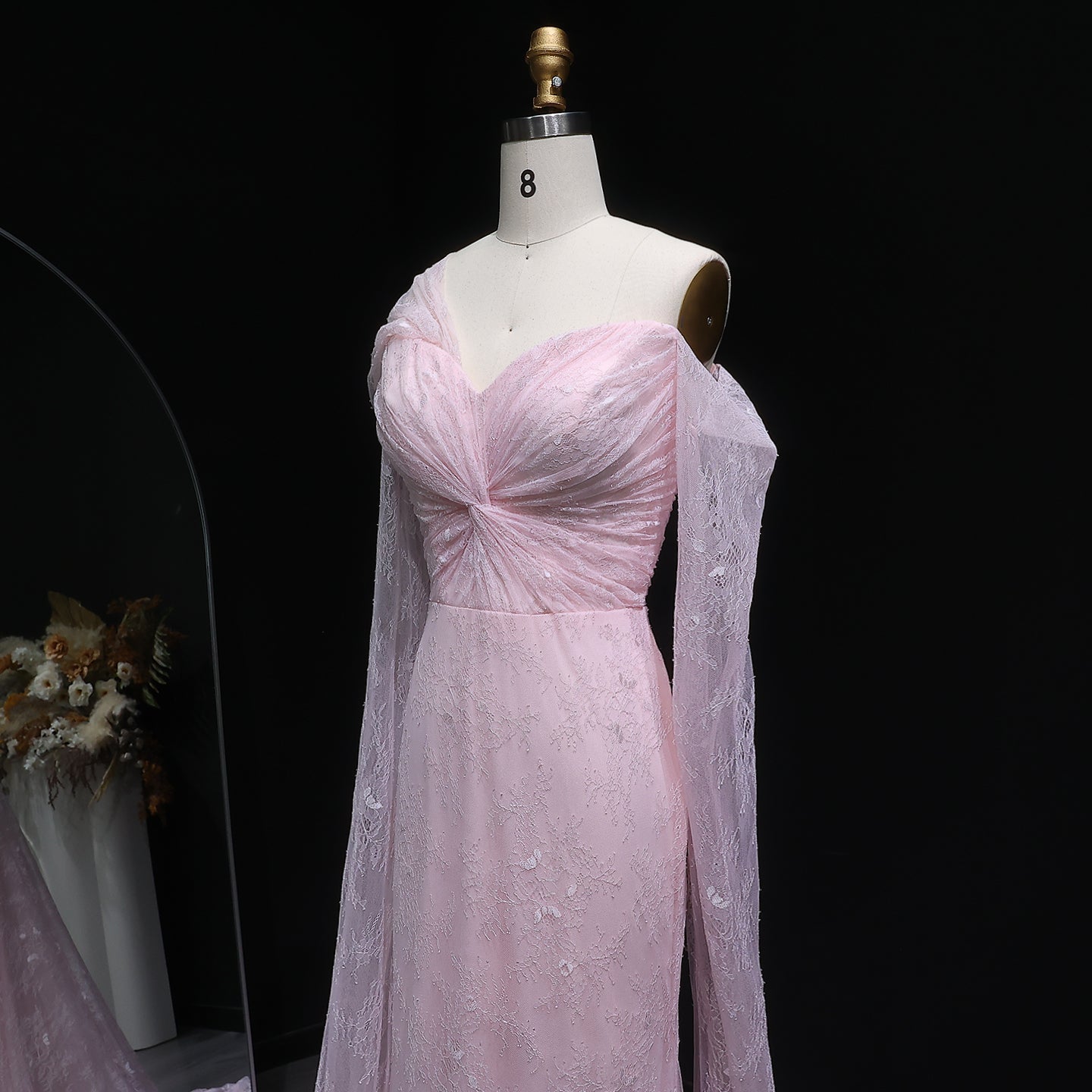 Purple Lace Mermaid Evening Dress with Cape Sleeves SF055