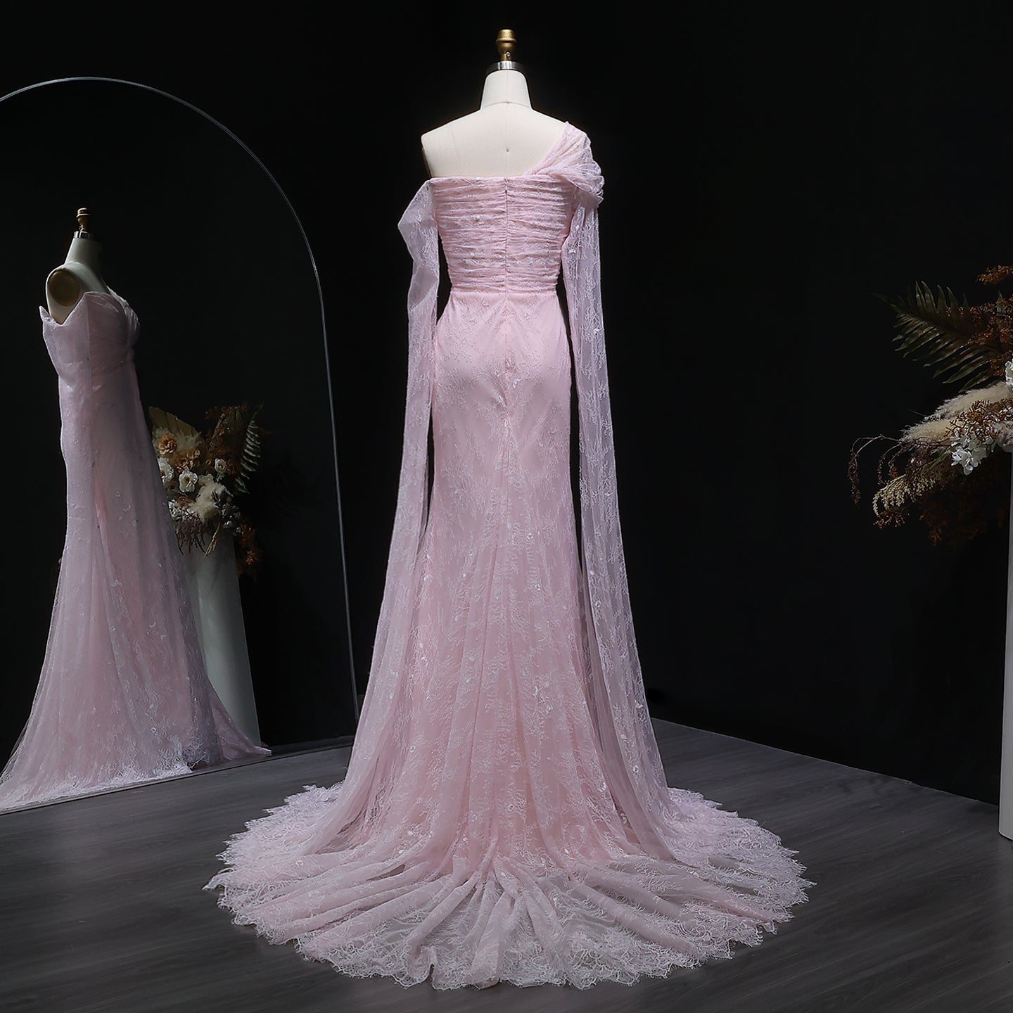 Purple Lace Mermaid Evening Dress with Cape Sleeves SF055