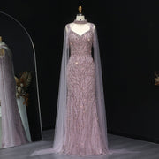 Luxury Beaded Pink Evening Dress with Chocker Cape SS033  Pink / US 18