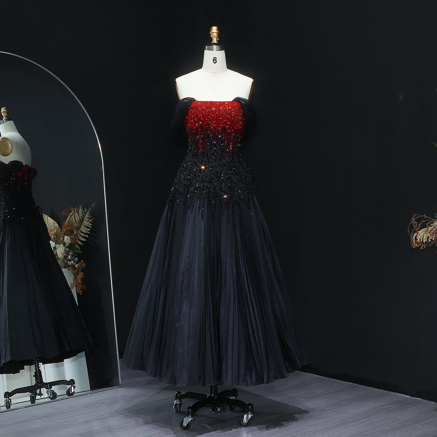 Luxury Beaded Black Green Strapless Evening Dress SS224