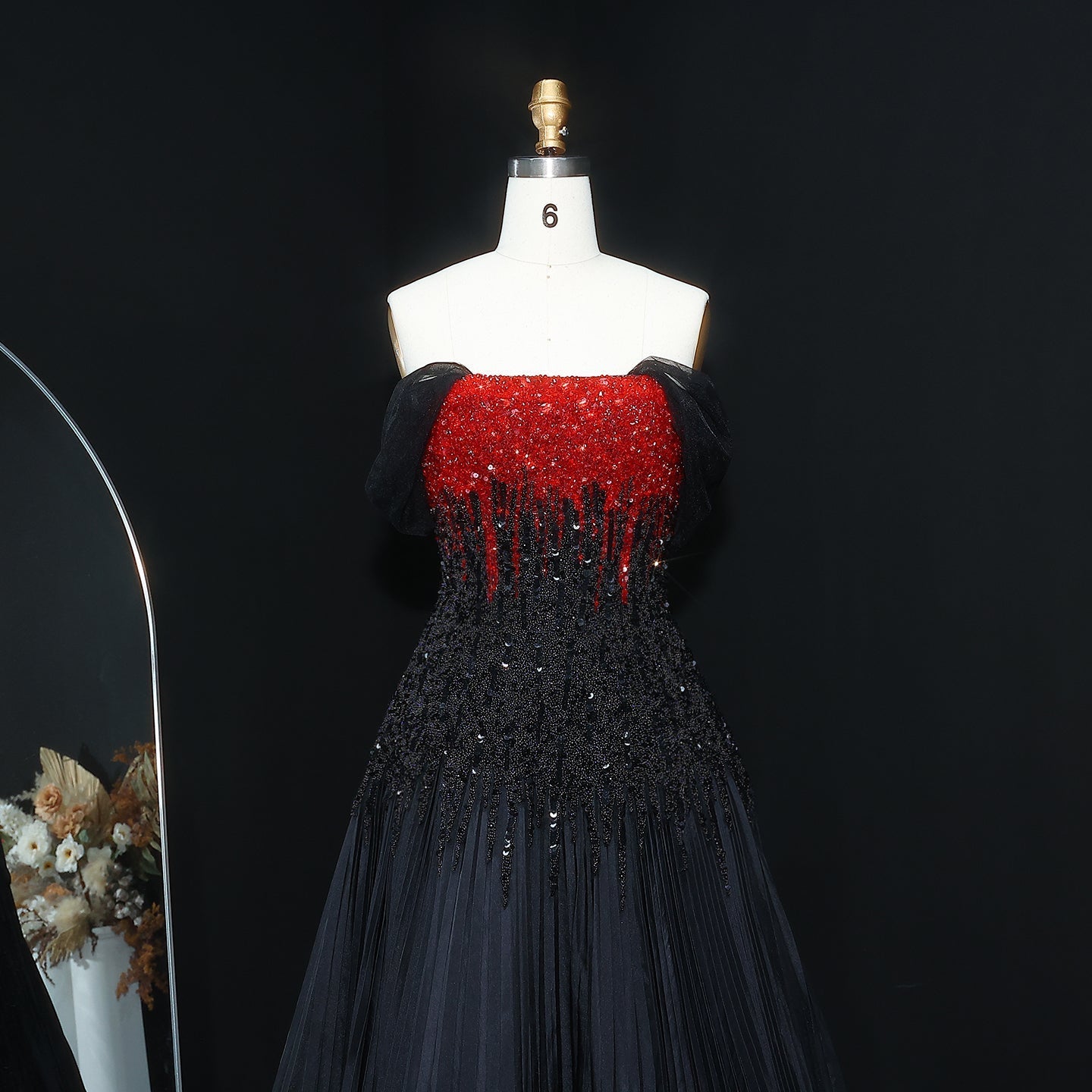 Luxury Beaded Black Green Strapless Evening Dress SS224