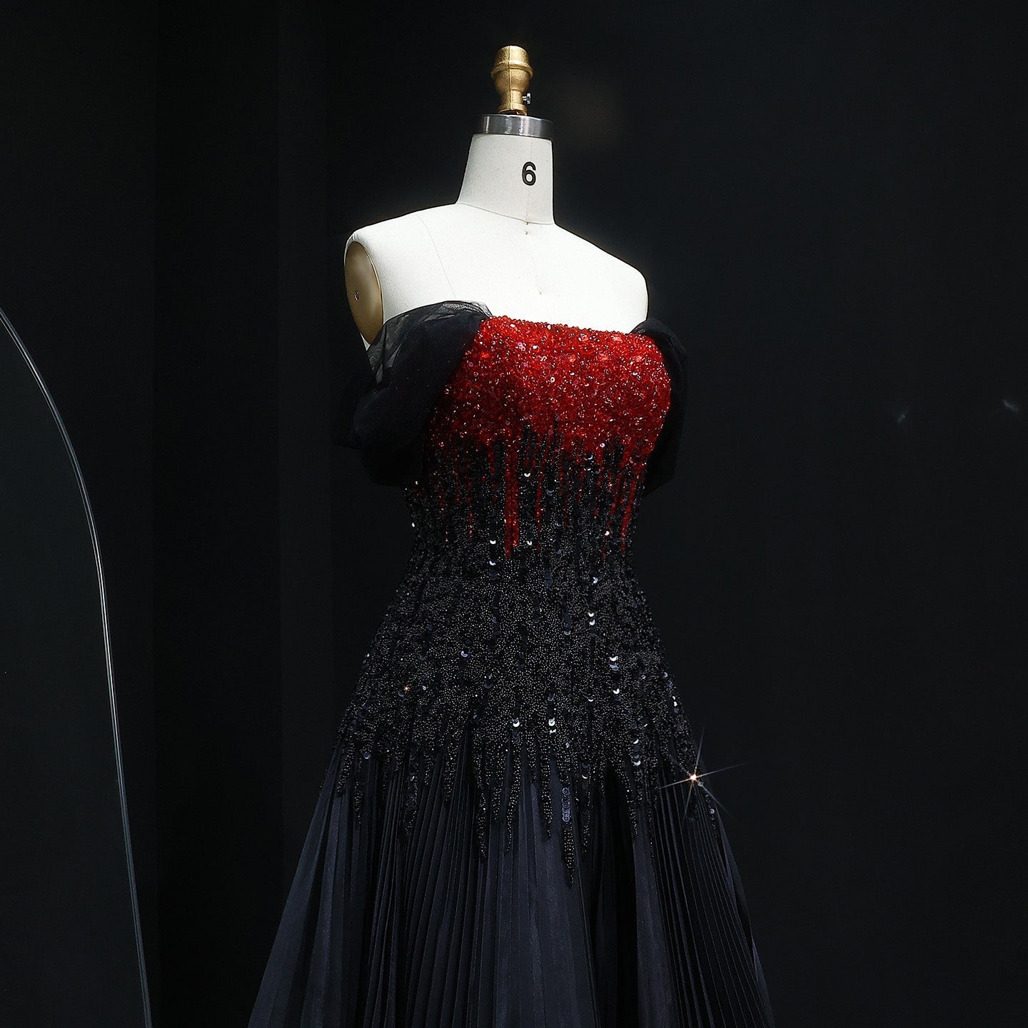 Luxury Beaded Black Green Strapless Evening Dress SS224