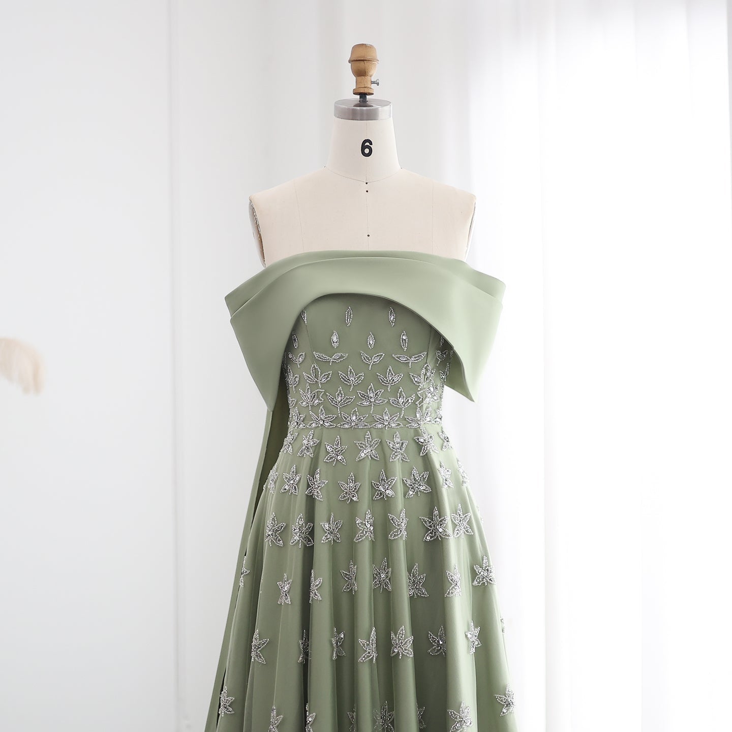 Luxury Yellow Off Shoulder Evening Dress with Cape Train SS455