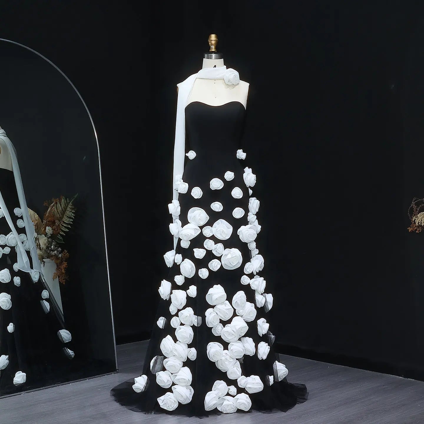 Chic Pink 3D Flowers Strapless Mermaid Evening Dress Side Slit SS207 Sharon Said