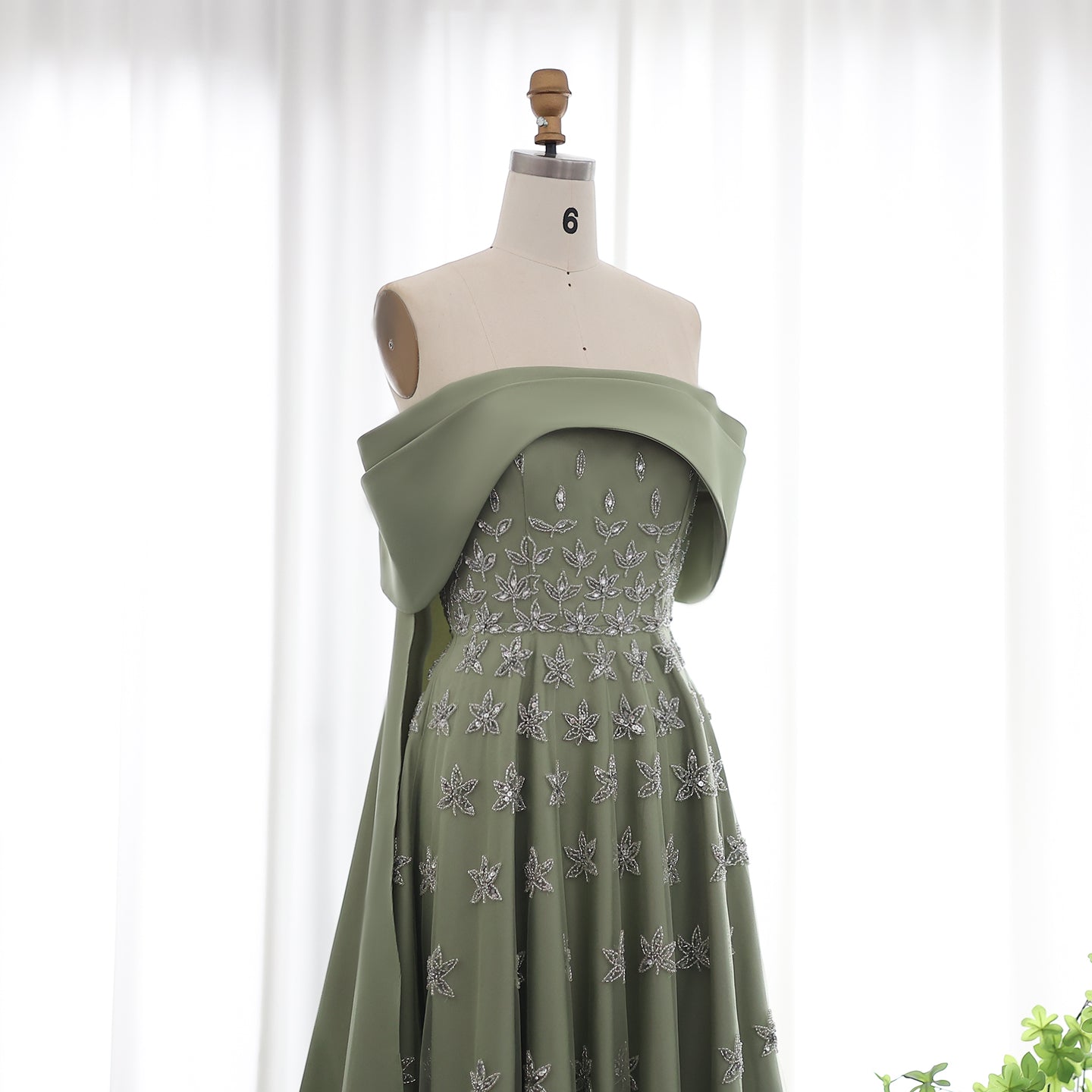 Luxury Yellow Off Shoulder Evening Dress with Cape Train SS455