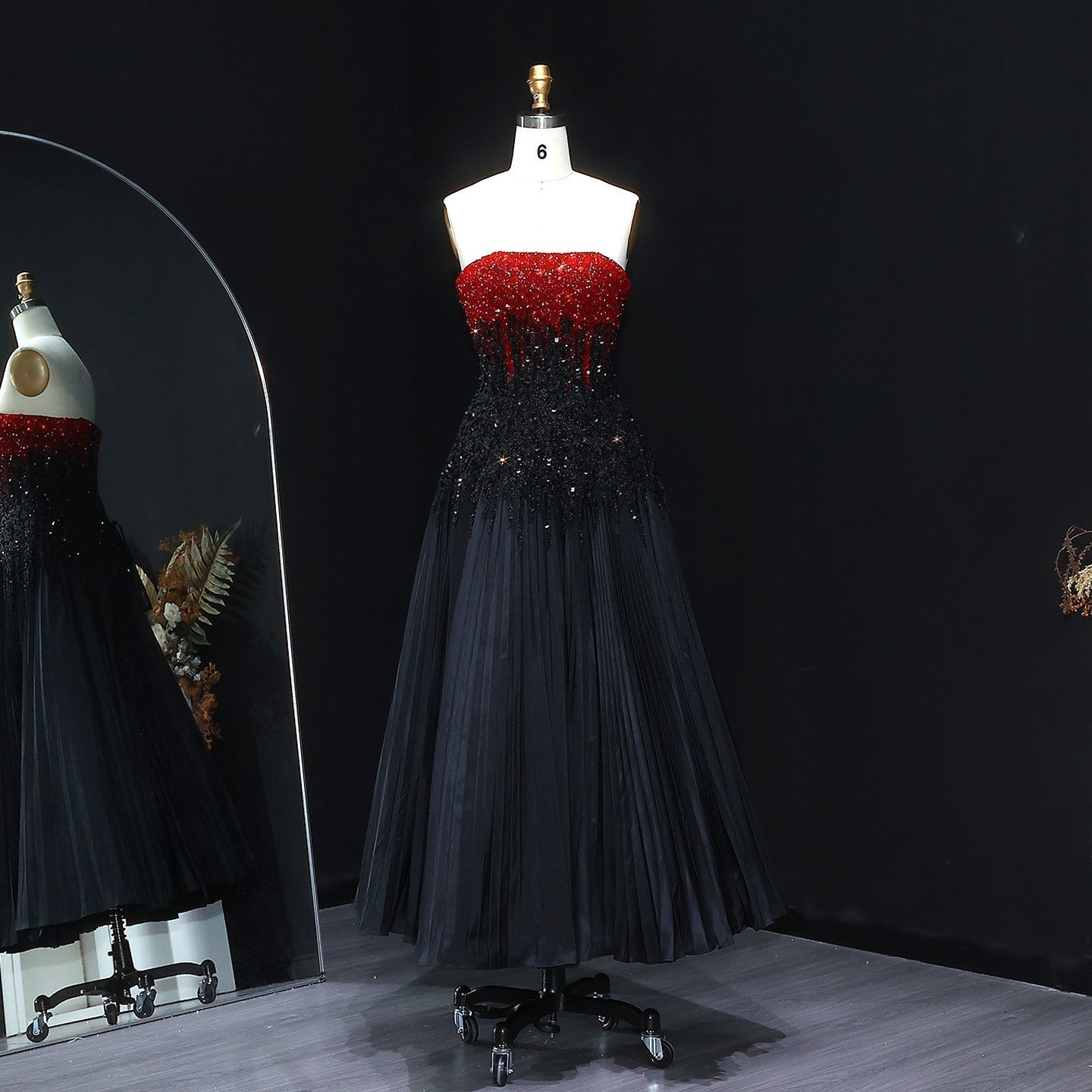 Luxury Beaded Black Green Strapless Evening Dress SS224  Black Red / US 16