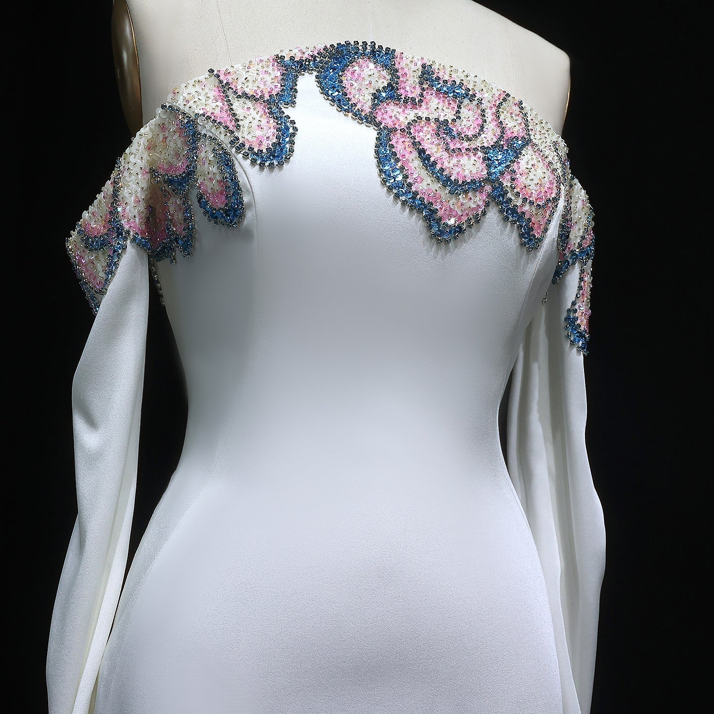 Elegant Beaded Off Shoulder White Evening Dress SS512