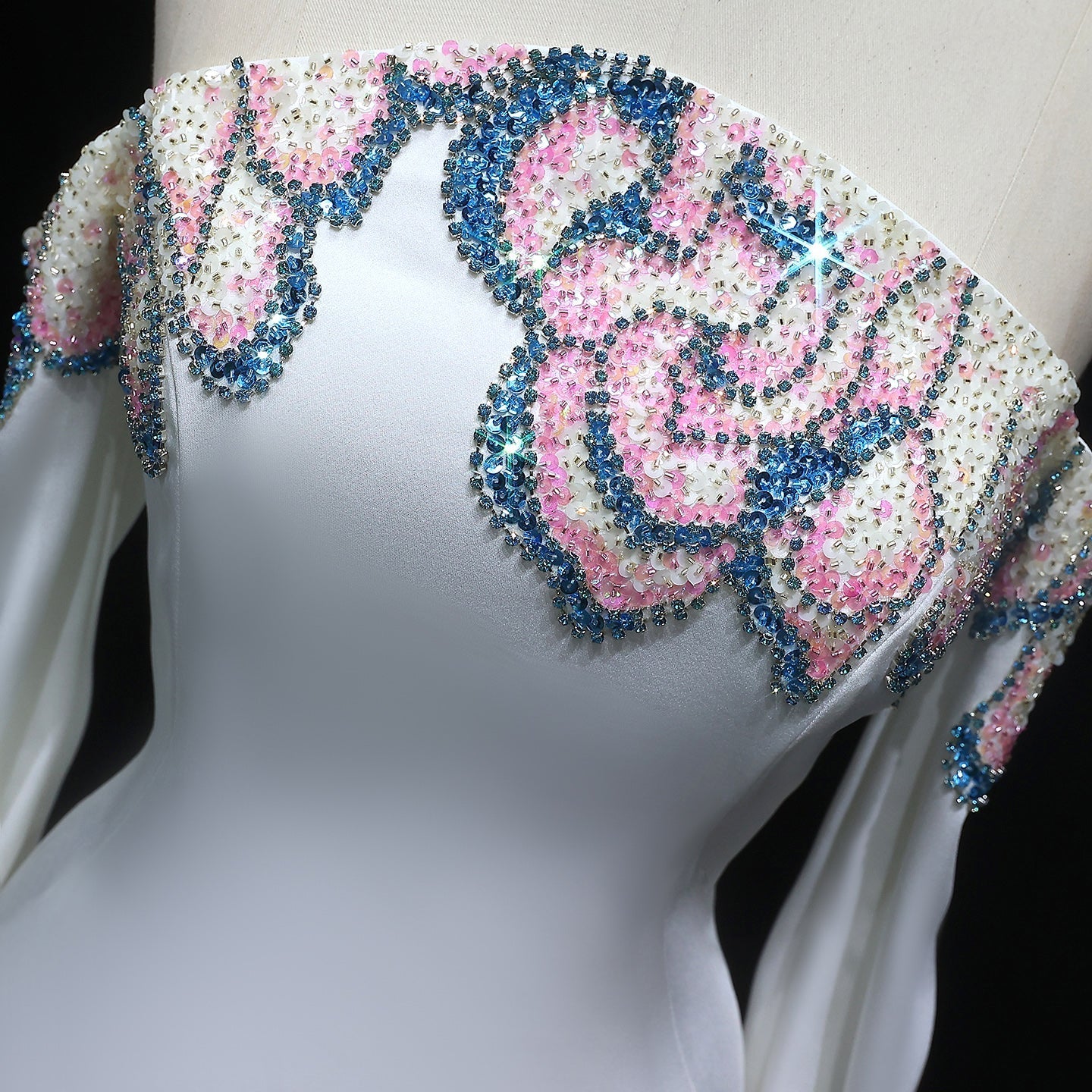 Elegant Beaded Off Shoulder White Evening Dress SS512