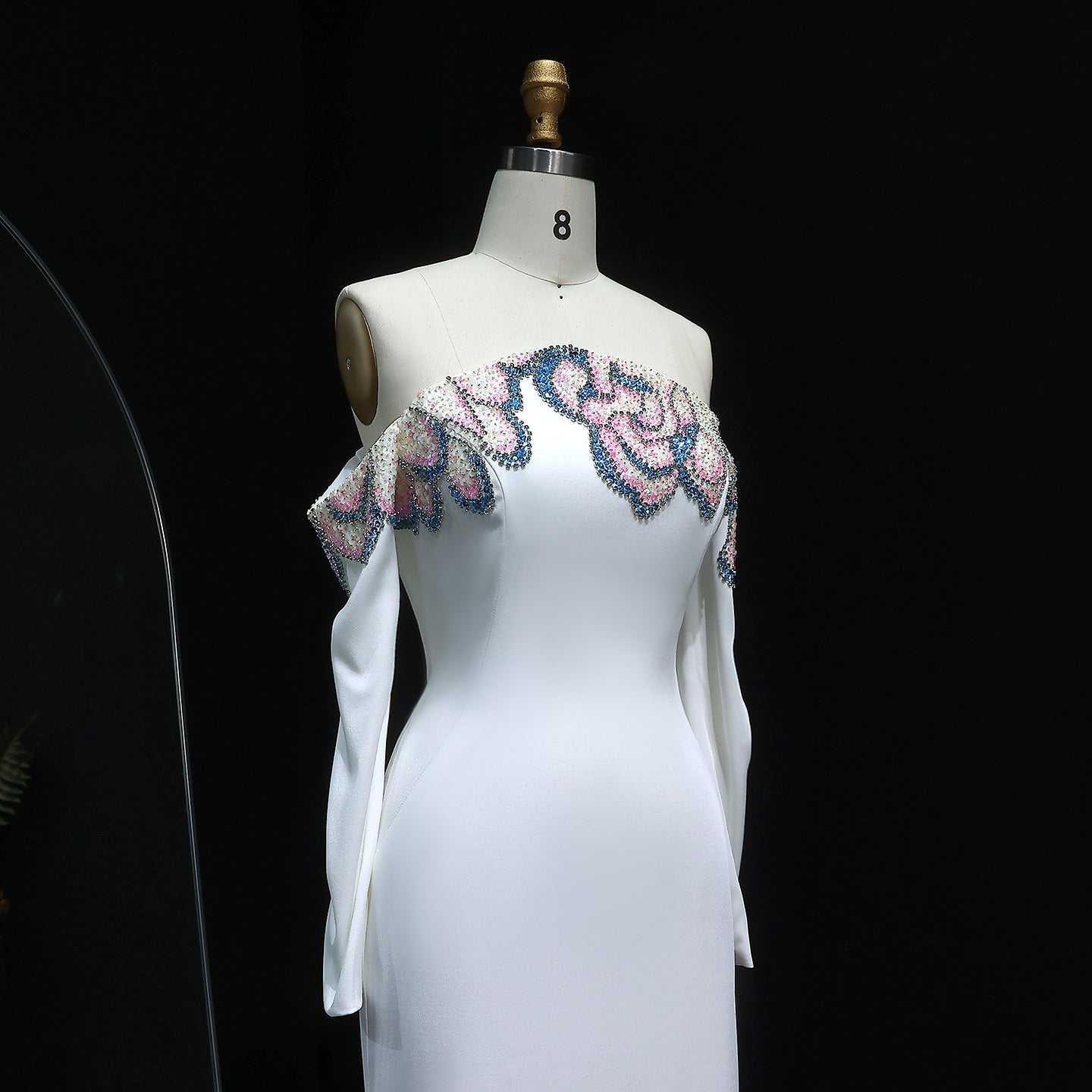 Elegant Beaded Off Shoulder White Evening Dress SS512