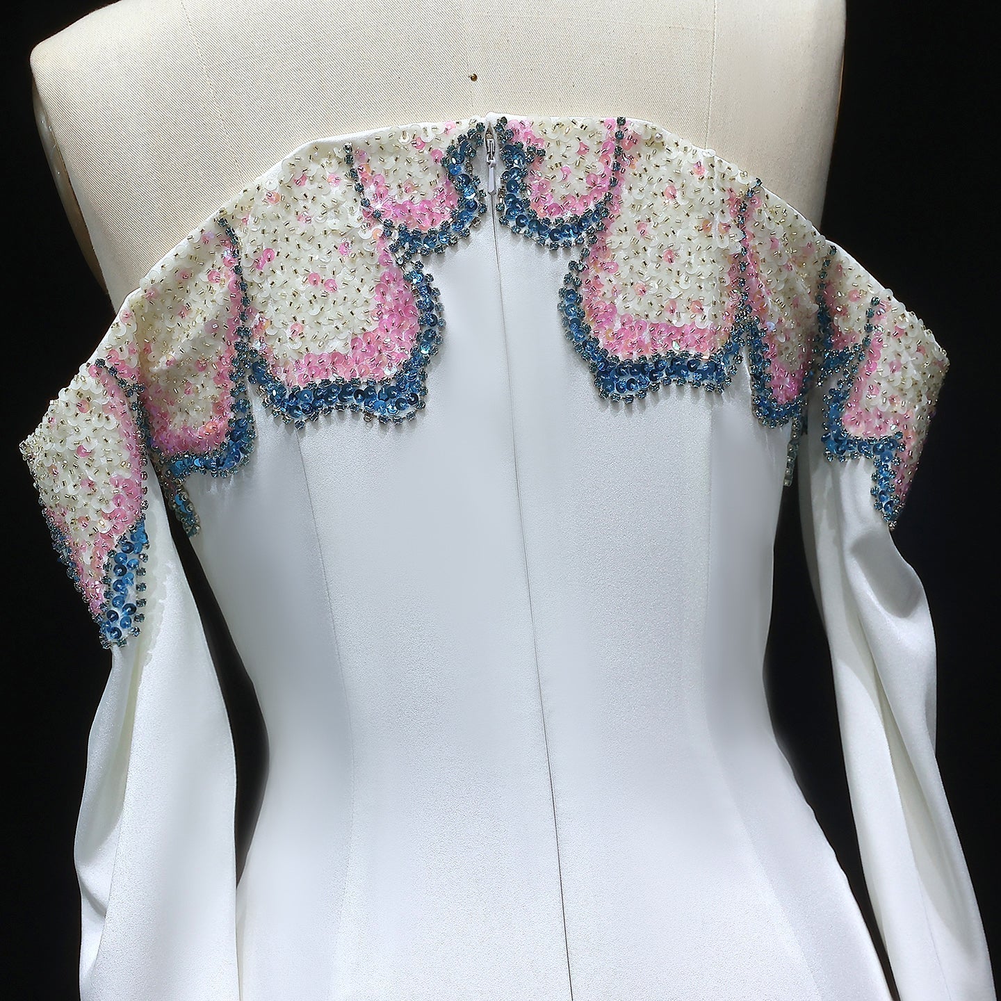 Elegant Beaded Off Shoulder White Evening Dress SS512