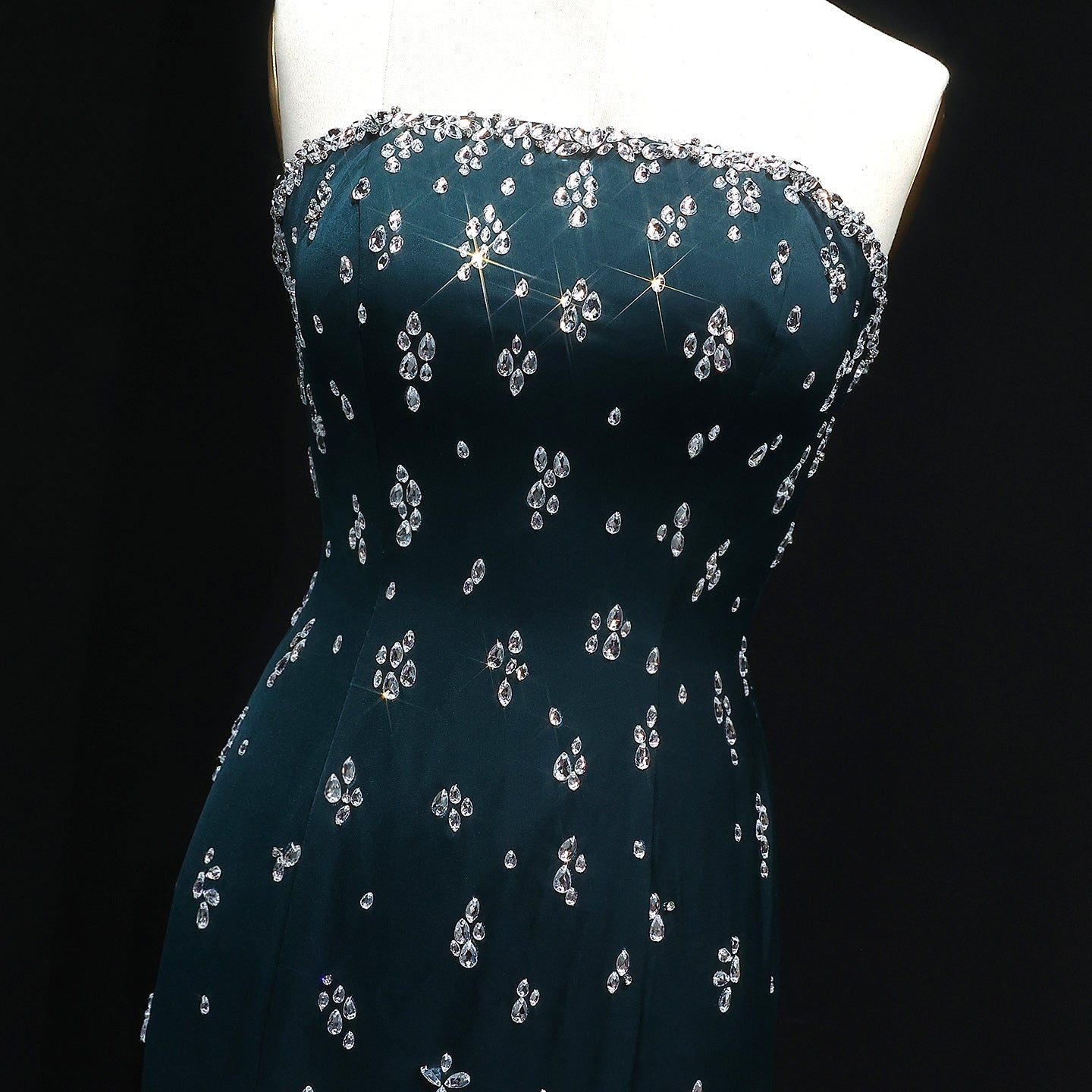 Elegant Rhinestones Strapless Emerald Green Evening Dress SS221