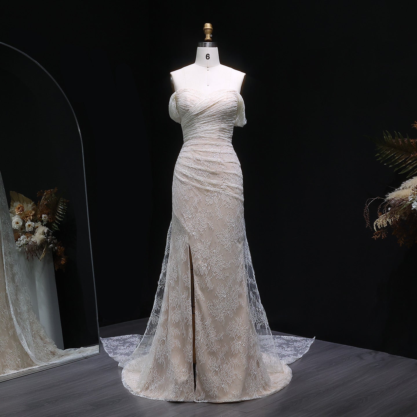 Elegant Lace Sequin Off Shoulder Evening dress SF395  Champagne / US 20