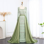 Luxury Sage Green Evening Dress with Detachable Overskirt SS238A  Sage Green / US 20