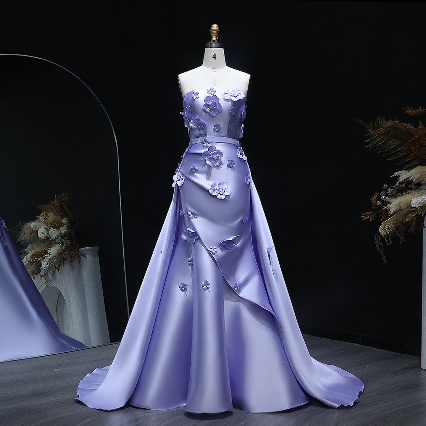 Elegant Pink 3D Flowers Evening Dress with Overskirt SS273  Lilac / 16