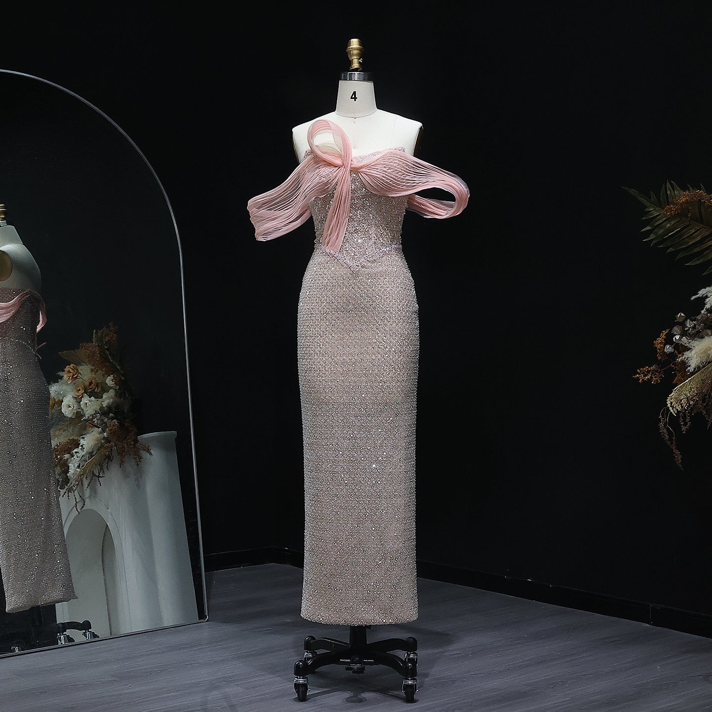 Luxury Off Shoulder Blush Pink Evening Dress SS521  Pink / US 16