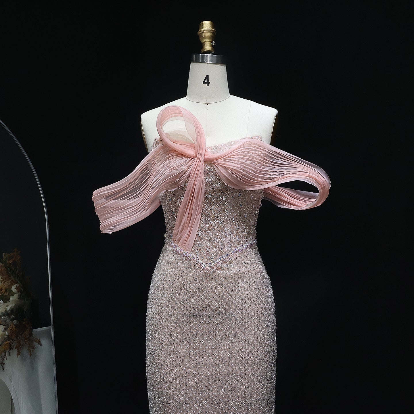 Luxury Off Shoulder Blush Pink Evening Dress SS521