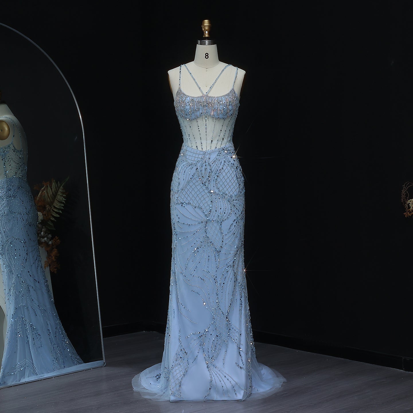 Luxury Beaded  Light Blue Mermaid Evening Dress with Jacket SS192