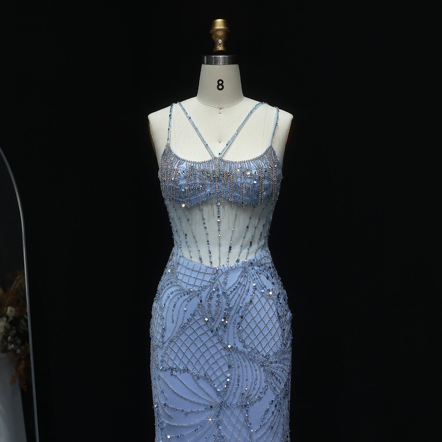 Luxury Beaded  Light Blue Mermaid Evening Dress with Jacket SS192