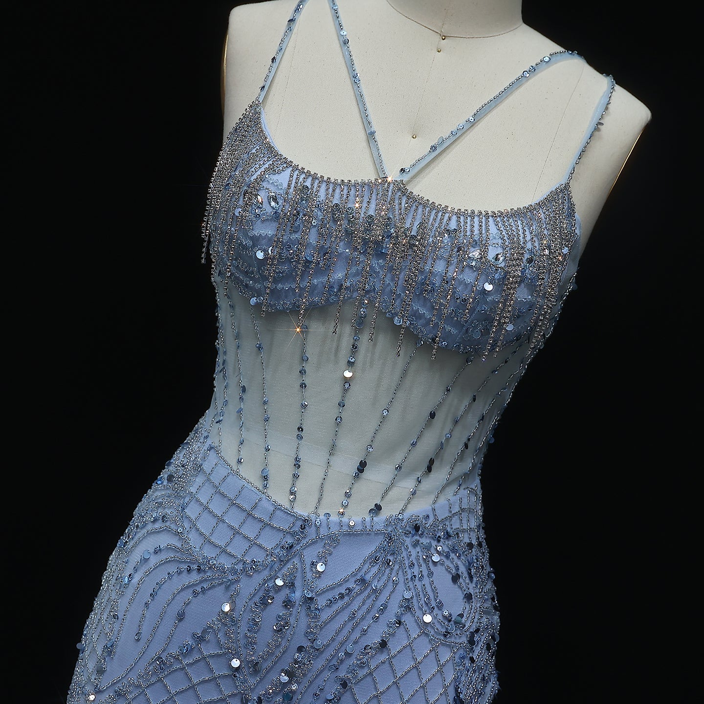 Luxury Beaded  Light Blue Mermaid Evening Dress with Jacket SS192