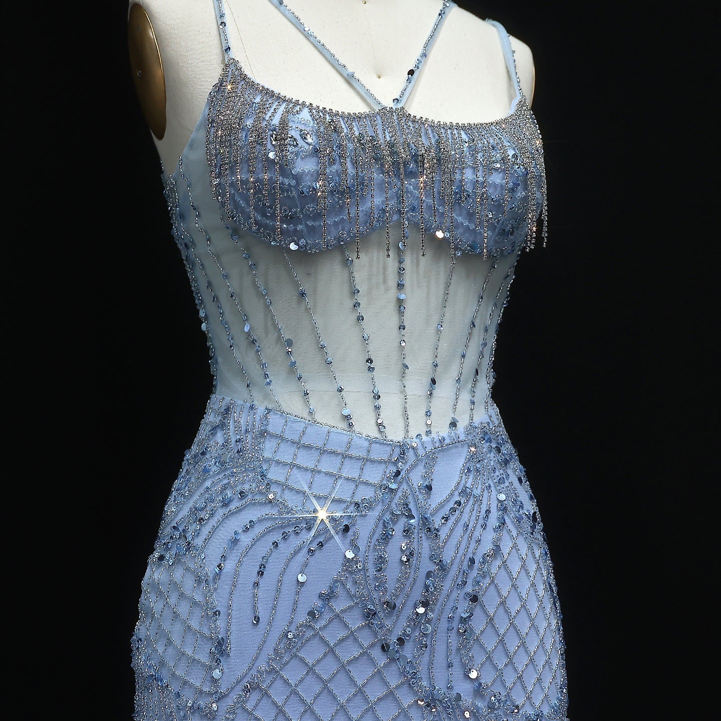 Luxury Beaded  Light Blue Mermaid Evening Dress with Jacket SS192