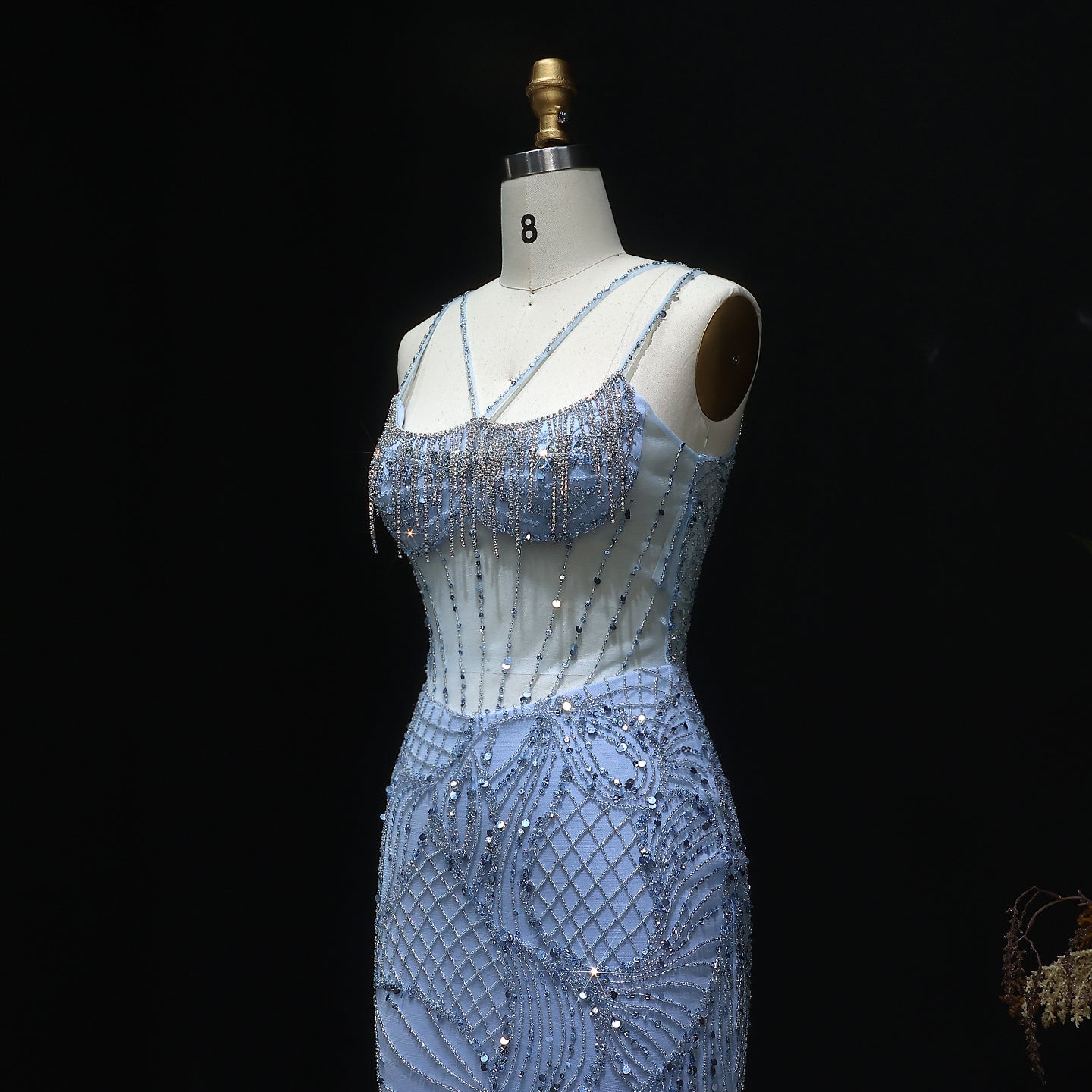 Luxury Beaded  Light Blue Mermaid Evening Dress with Jacket SS192