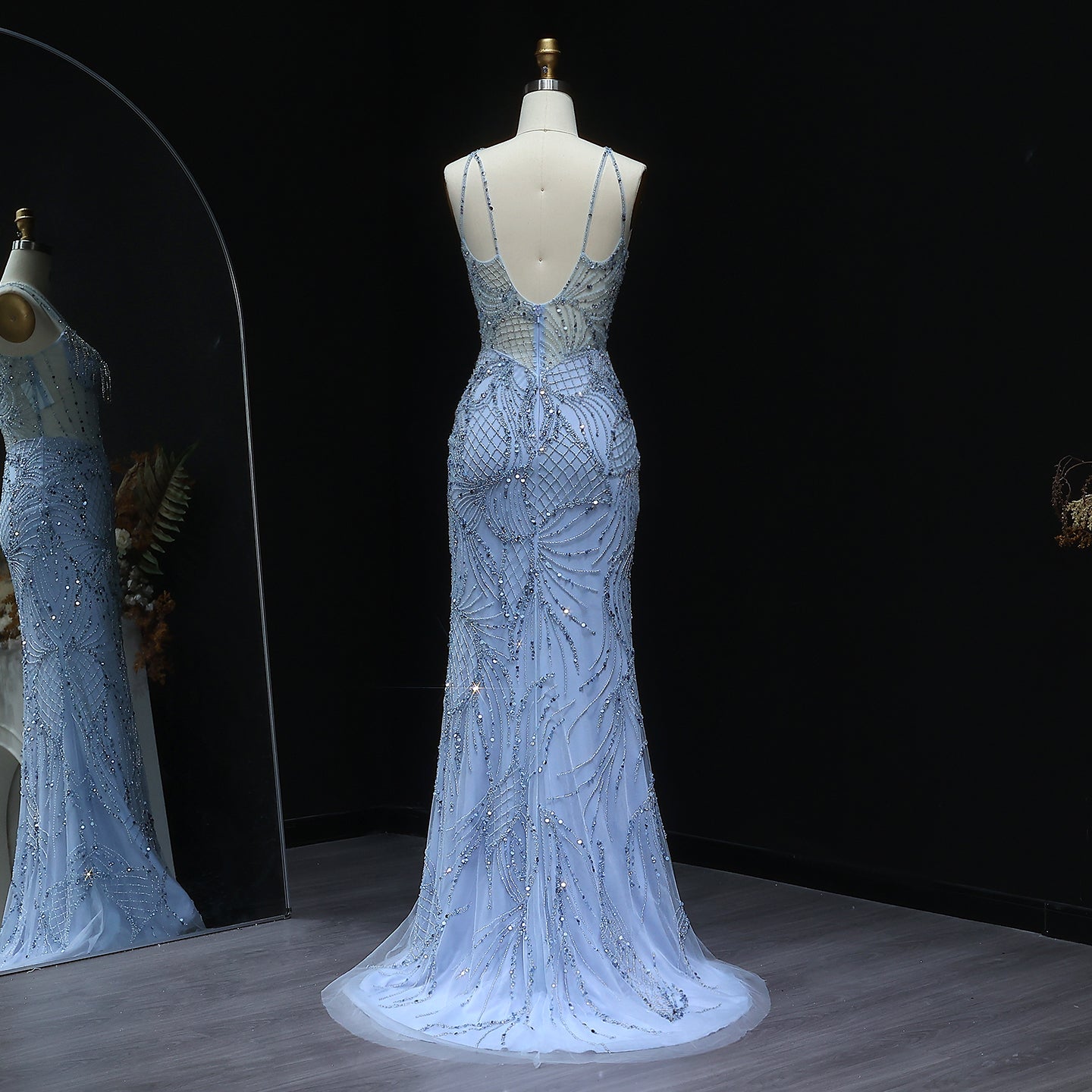 Luxury Beaded  Light Blue Mermaid Evening Dress with Jacket SS192
