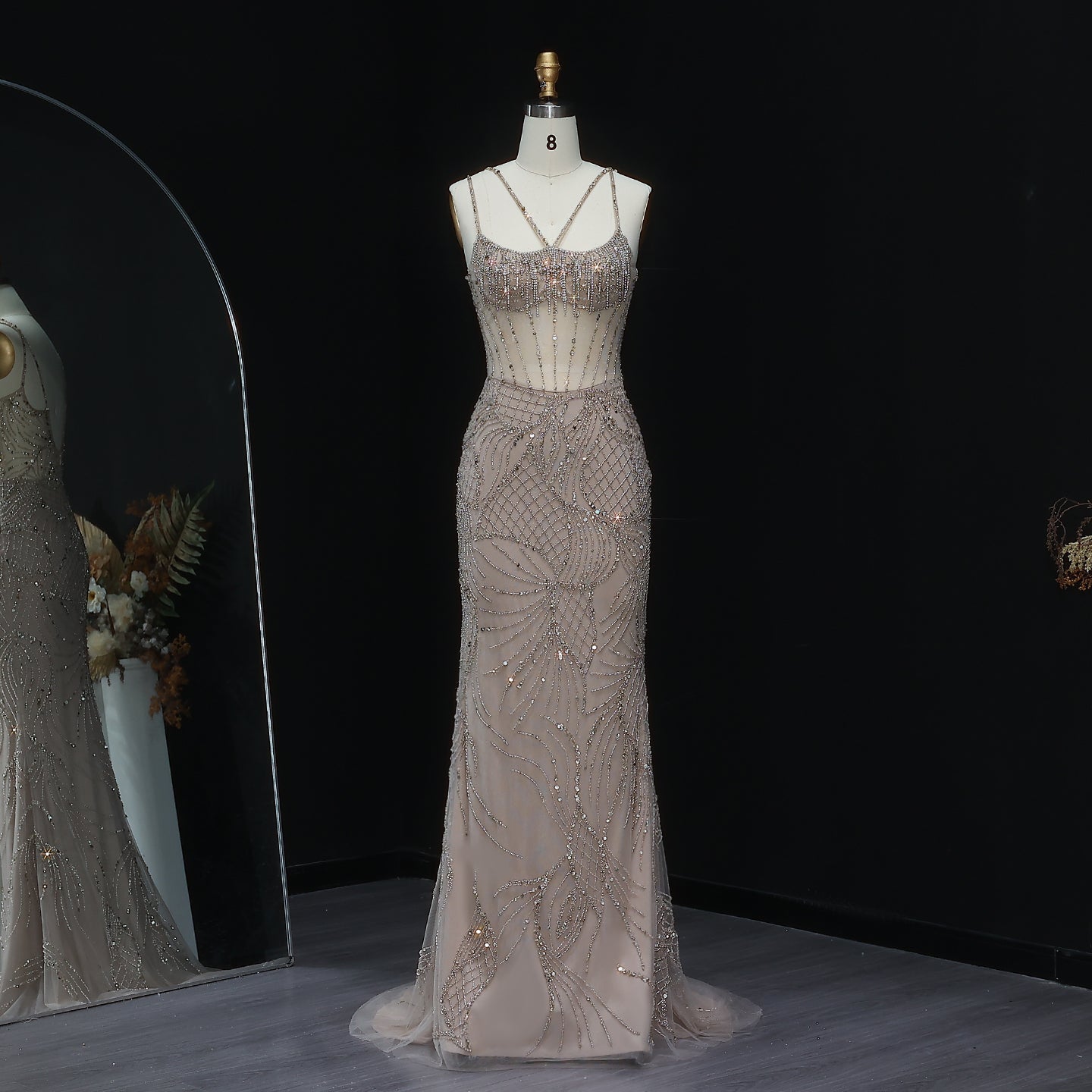 Luxury Beaded  Light Blue Mermaid Evening Dress with Jacket SS192