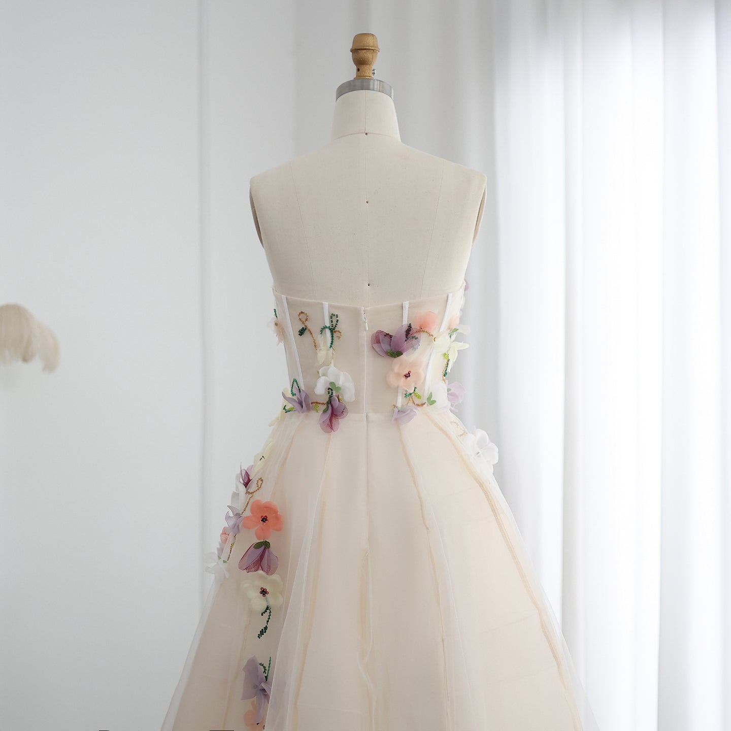 Elegant 3D Flowers Khaki A-line Strapless Evening Dress SS334