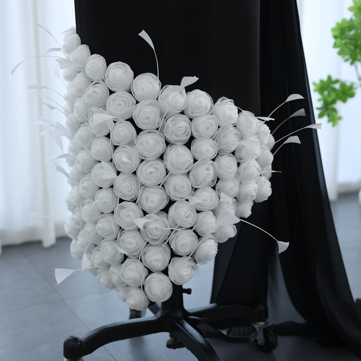 Elegant 3D Flowers Black Long Sleeves Evening Dress SS488