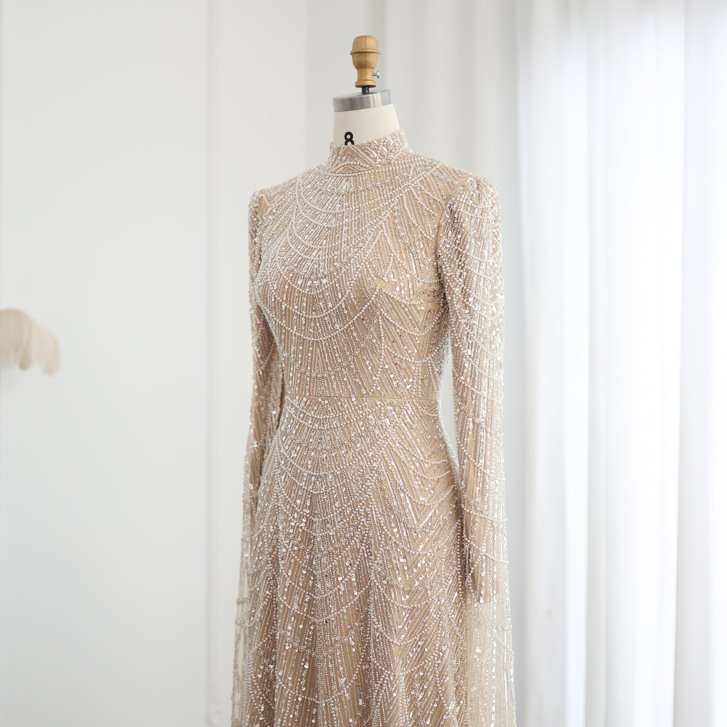 Luxury Sage Green Evening Dress with Cape Sleeves SS630