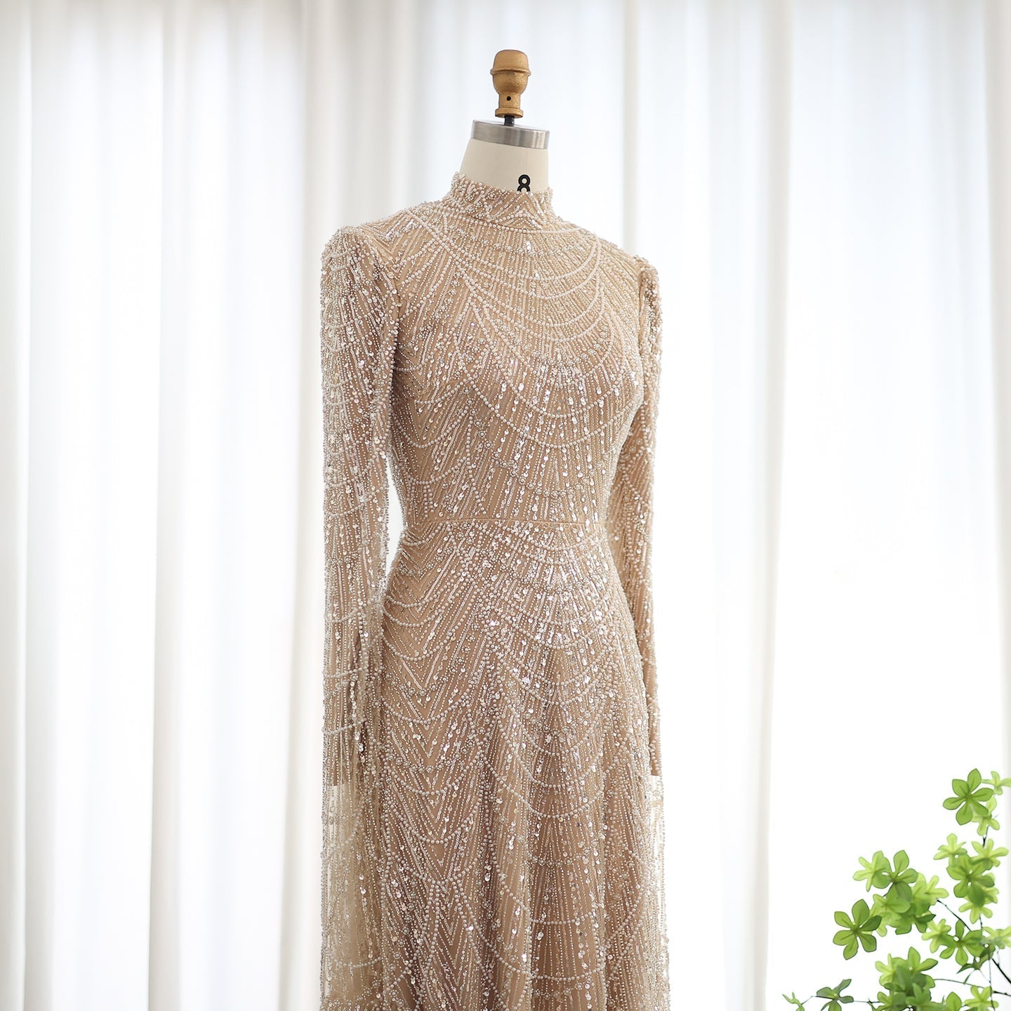 Luxury Sage Green Evening Dress with Cape Sleeves SS630