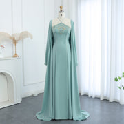 Luxury Sage Green Halter Evening Dress with Cape SS301