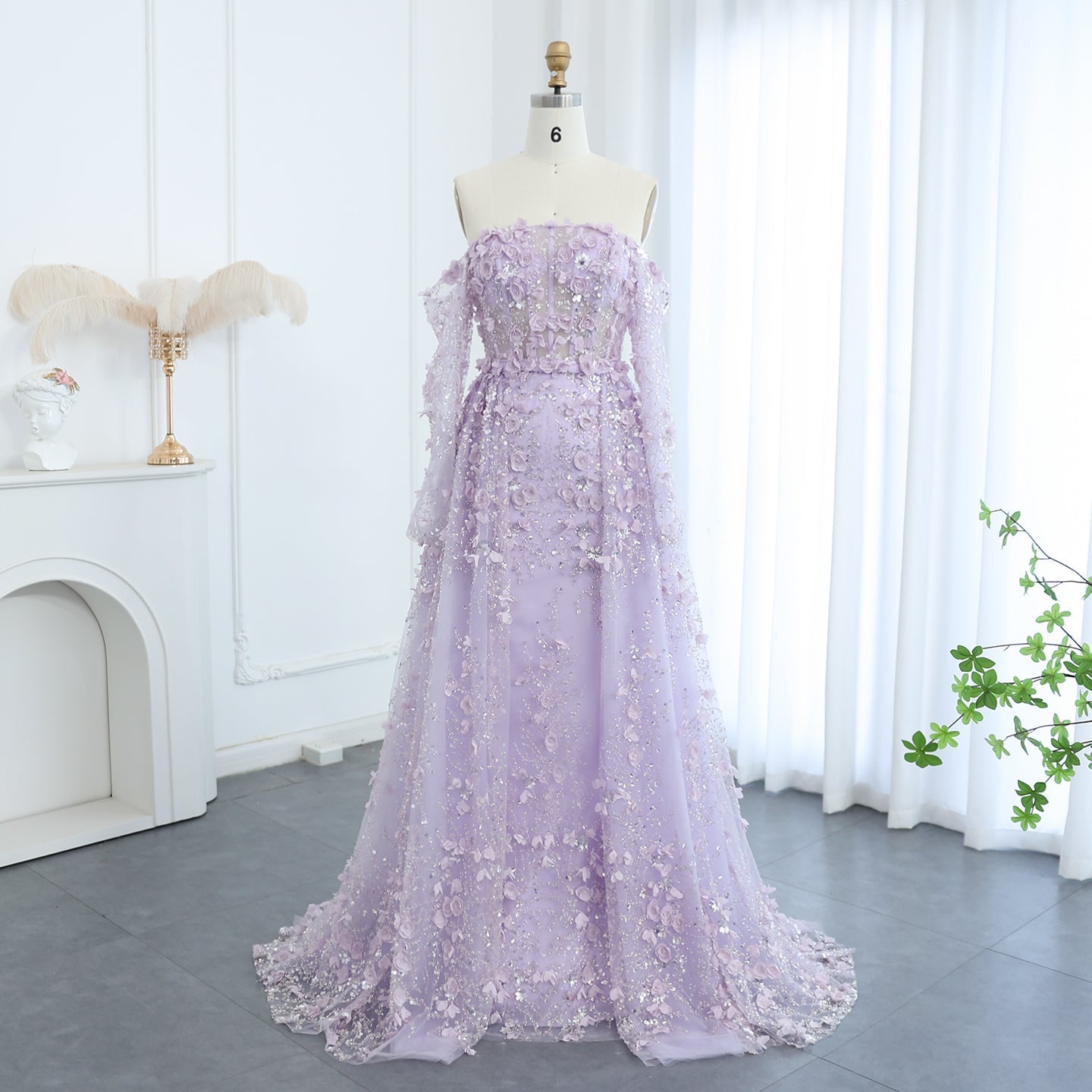Elegant 3D Flowers Pink Evening Dress with Overskirt SS352  Lilac / US 20