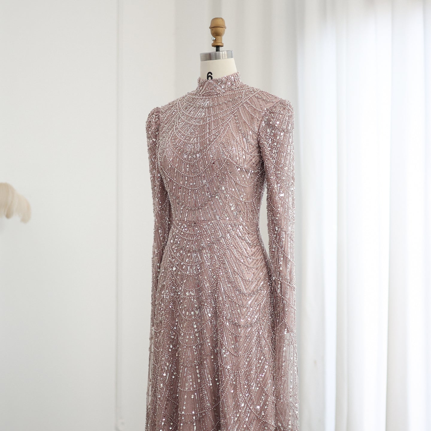 Luxury Sage Green Evening Dress with Cape Sleeves SS630