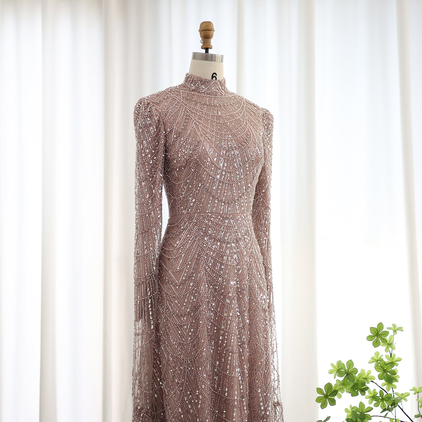 Luxury Sage Green Evening Dress with Cape Sleeves SS630