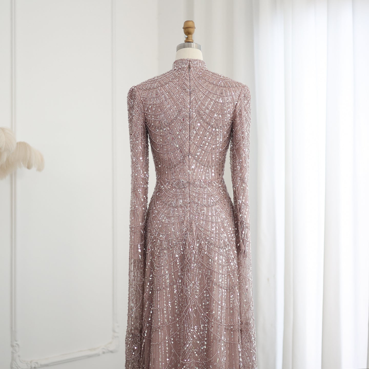 Luxury Sage Green Evening Dress with Cape Sleeves SS630